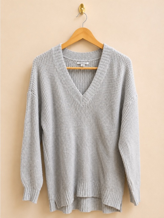 American Eagle Outfitters Sweaters - American Eagle Light Gray Waffle Knit Sweater XS Oversized Cozy Pullover